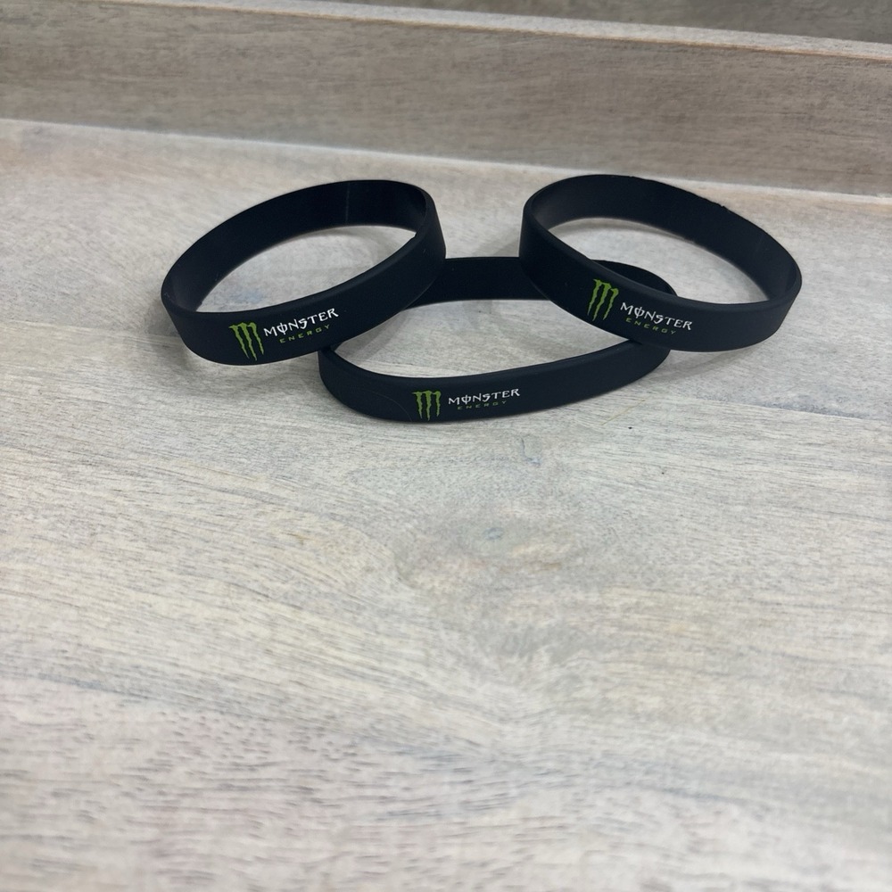 (3) MONSTER ENERGY Collectible Wristband Silicone Rubber Band Black/Green NEW